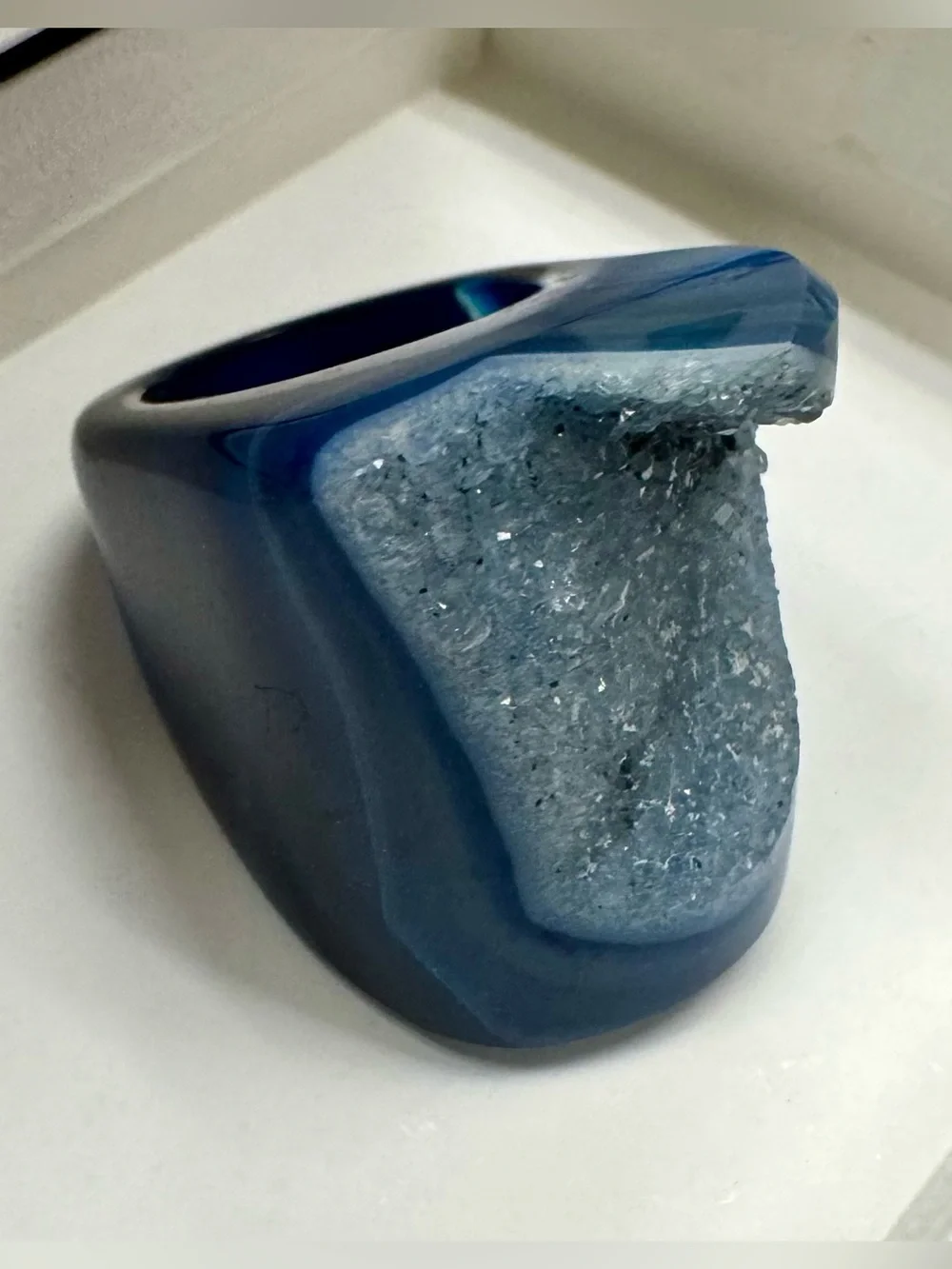 Blue Cobalt Druzy Carved Ring
